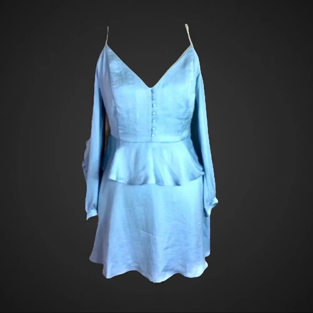 Avec Les Filles Y2K Cold Shoulder Midi Satin Dress Size L Long Sleeve‎ Ruffles